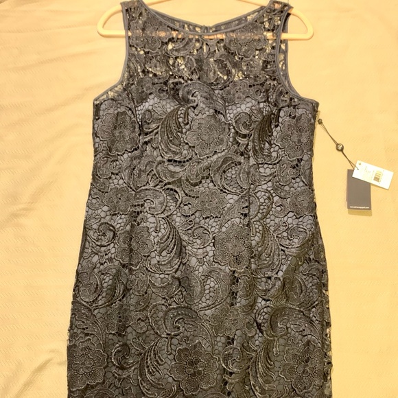 adrianna papell women's illusion neckline lace dress